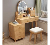 QYYZTQY Makeup Vanity 3 Color Touch Screen Dimming Mirror, Dressing Table with Sliding Drawers, Side Cabinet and Cushioned Stool Set for Women Girls,Wood,31.4x15.7x51.9in