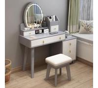 QYYZTQY Makeup Vanity 3 Color Touch Screen Dimming Mirror, Dressing Table with Sliding Drawers, Side Cabinet and Cushioned Stool Set for Women Girls,Grey,31.4x15.7x51.9in
