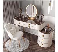 QYYZTQY Makeup Vanity Desk Set Lighted Glass Top Drawers Side Cabinet and Chair Solid Wood Dressing Table with Touch Mirror Lights White 100Cm/39.3In,White,100cm/39.3in