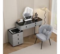 QYYZTQY Makeup Vanity Table with 3 Lighting Modes Dressing Table with Drawers Velvet Chair for Girls and Women Bedroom Furniture Set