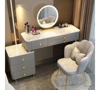 QYYZTQY Makeup Vanity Table with 3 Lighting Modes Dressing Table with Drawers Velvet Chair for Girls and Women Bedroom Makeup Desk Elegant Beauty Station