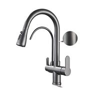 QYYZTQY Matte Black Kitchen with Pull out Spray Rotat Water Filter 3 Ways Sink Mixer Smart Faucet Grey