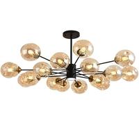 QYYZTQY Mid Century Black Gold Ceiling Pendant Light Industrial Sputnik with Amber Smoke Glass Farmhouse Round Bubble Chandelier