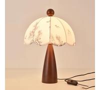 QYYZTQY Mid Century Tall Table Lamp Fabric Flower Shade End Table Lamp with Rustic Wood Farmhouse Vintage Bedside Lamp Retro Nightstand Lamp for Desk Kids Bedroom Living Room Office Home