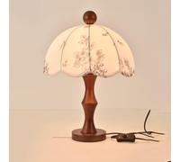 QYYZTQY Mid Century Tall Table Lamp Fabric Flower Shade End Table Lamp with Rustic Wood Farmhouse Vintage Bedside Lamp Retro Nightstand Lamp for Desk Kids Bedroom Living Room Office Home