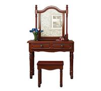 QYYZTQY Minimalist Solid Wood Make V Set HD Mercury Mirror, with 2 Sliding Drawers, Bedroom Makeup Table and Dressing Stool for Women Girls