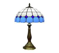 QYYZTQY Minimalist Style Table Lamp 12 Inch Eye Protection Mediterranean Lamp Handmade Stained Glass for Bedroom Bedside Lounge,Blue Warm as Ever