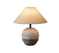 QYYZTQY Minimalist Table Lamps White Stripe Ceramic Pot Table Lamp Mid Century Bedside Table Lamp Rustic Pottery Nightstand Lamp for Desk Bedroom Living Room Home Office Entryway