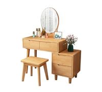 QYYZTQY Mirror Lights, Wooden Vanity and Stool with 4 Drawers, Dressing Table Set for Bedroom Desk