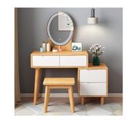 QYYZTQY Mirror Lights, Wooden Vanity and Stool with 4 Drawers, Dressing Table Set for Bedroom Desk