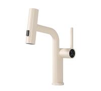 QYYZTQY Mixer Faucet Pull out Single Handle 3 Functions Hot and Cold Water Bathroom Basin Faucet-Grey(Milky White)