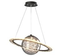 QYYZTQY Moon Glass Pendant Light Fixtures Black Dimmable LED Planet Hanging Pendant Light for Kids Room Rose Gold Ring Ceiling Chandelier for Bedroom Kitchen Island Dining Room Restaurant