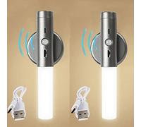 QYYZTQY Motion Sensor Lights Indoor Battery Operated Dimmable Night Light, USB Rechargeable Portable Lampe Auto/On/Off Wall Socnce Cupboard Stairs Bedroom Hallway (Grey,2 Packs)