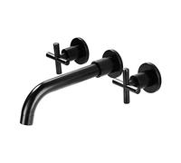 QYYZTQY Mounted Basin taps Black,Brass,Hot and Cold Wall-Mount Faucet,Double Lever,Three Holes,Basin Mixer Tap Wall Mounted,Black,a-Split
