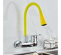 QYYZTQY Mounted Sink Mixer Tap with 360 Degree Swivel Flexible Hose and Double Holes Stylish Wall Kitchen Faucet