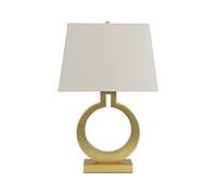 QYYZTQY Nightstand Lamp Golden Table Lamps Iron Bedside Table Lamps with Fabric Lampshade Hollow Circle Ring Nightstand Lamps for Home Office Cafe Study Lamp Bedside Lamps