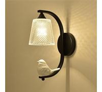 QYYZTQY Nordic Black Farmhouse LED Wall Light Ribbed Glass Vintage White Bird Wall Art Deco Indoor Lighting for Bedside Bathroom Living Room Kitchen Wall Mounted Lamp(Black)