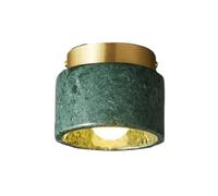 QYYZTQY Nordic Cylinder Marble Shade Ceiling Lamp Stone Brass Porch Ceiling Light Fixture Round Hallway Small Ceiling Lights with E26/27 Base for Bedroom Dining Living Room Kitchen(Green)