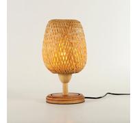 QYYZTQY Nordic Rattan Table Lamp Boho Bedside Light Handmade Column Table Lamps, Small Wicker Desktop Nightstand Lamps Accent Lighting for Kids Living Room Bedroom Dorm Decor