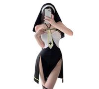 QYYZTQY Nun Costume Outfit for Women Lingerie Cosplay Dress Anime Devil Naughty Mother Prayers Sister Kawaii Roleplay Maid Goth Skirt Underwear Halloween Bodysuit Tie Headpiece White Black