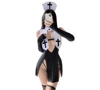 QYYZTQY Nun Costume Outfit Lingerie for Women Dress Cosplay Anime Devil Naughty Mother Prayers Sister Roleplay Maid Goth Skirt Underwear Halloween Jumpsuit Bodysuit Headpiece White Black