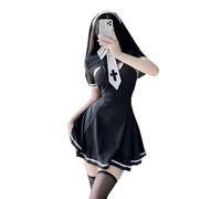 QYYZTQY Nun Outfit for Women Costume Lingerie Cosplay Dress Anime Devil Naughty Mother Prayers Sister Kawaii Roleplay Maid Goth Skirt Underwear Halloween Jumpsuit Bodysuit Tie Headpiece Black