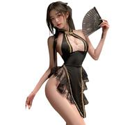 QYYZTQY Nun Outfit for Women Lingerie Dress Cheongsam Cosplay Costume Cutout Mother Prayers Sister Bodycon High Split Nightgown Anime Roleplay Lace Chemise Babydoll Veil Thong Black