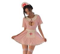 QYYZTQY Nurse Lingerie for Women Costume Outfit Dress Uniform Naughty Seductive Roleplay Cosplay Babydoll Perfect for Halloween Party Skirt Hat Headpiece Bodysuit Set with Headband Pink