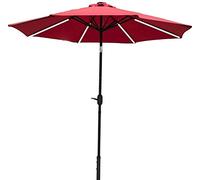 QYYZTQY Outdoor Garden Parasols 2.5M Parasol Umbrella with Solar Light Bar Winding Crank and Tilt Function Patio Beach Sun Shade,Blue,Without Base (Red A)