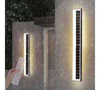 QYYZTQY Outdoor Yard Remote Control IP65 Waterproof Wall Lamp with Built in Solar Battery 3000K/6000K Long Strip Garden Garage Porch (20cm,White Light)