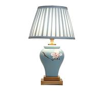 QYYZTQY Painted Orchid Ceramic Table Lamp Chinese Traditional Bedroom Bedside Lamp Blue Glazed Ceramic Desk Lamp for Office Living Room Decoration Mid Century Handmade