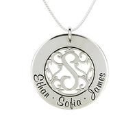 QYYZTQY Pequeño monolavado Personalizado. Personaliza el Monograma en el Centro y los Nombres Que lo rodean. Elección de Cadenas. Regalos Modernos y únicos para Ella, mamá, Esposa y Novia.