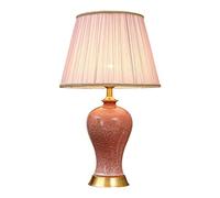 QYYZTQY Pink Glaze Ceramics Table Lamp with Barrel Shape Lamp Shade Large Oriental Ceramic Table Lamp Antique Vase Bedroom Desk Lamp Art Deco Desktop Lamp