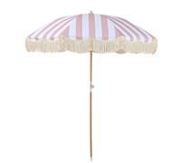 QYYZTQY Pink Striped Garden Umbrella,Outdoor Boho Beach Umbrella with Fringes,8 Ribs,UV 50+,Tilt Button,Parasol Carry Bag for Holiday Lawn Pool Patio