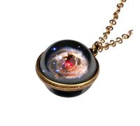 QYYZTQY Planet Necklace For Women and Men, Solar System Universe Space Two-Sided Glass Pendant Necklace, Saturn Necklace Gold, Solar System Necklace, Earth Necklace
