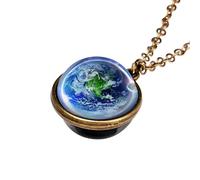 QYYZTQY Planet Necklace For Women and Men, Solar System Universe Space Two-Sided Glass Pendant Necklace, Saturn Necklace Gold, Solar System Necklace, Earth Necklace