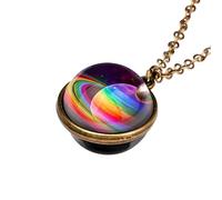 QYYZTQY Planet Necklace For Women and Men, Solar System Universe Space Two-Sided Glass Pendant Necklace, Saturn Necklace Gold, Solar System Necklace, Earth Necklace