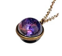 QYYZTQY Planet Necklace For Women and Men, Solar System Universe Space Two-Sided Glass Pendant Necklace, Saturn Necklace Gold, Solar System Necklace, Earth Necklace