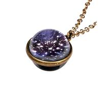 QYYZTQY Planet Necklace For Women and Men, Solar System Universe Space Two-Sided Glass Pendant Necklace, Saturn Necklace Gold, Solar System Necklace, Earth Necklace