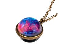 QYYZTQY Planet Necklace For Women and Men, Solar System Universe Space Two-Sided Glass Pendant Necklace, Saturn Necklace Gold, Solar System Necklace, Earth Necklace