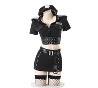 QYYZTQY Police Lingerie for Women Costume Outfit Anime Cosplay Cop Officer Uniform Underwear Woman Roleplay PU Leather Skirt Halloween Top Dress Set with Hat Belt Stocking Black