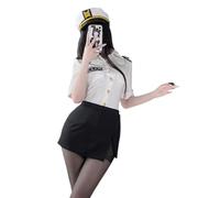 QYYZTQY Police Officer Uniform for Women Outfit Lingerie Cosplay Costume Cop Short Dress Halloween Bodysuit Anime Roleplay Hat Shirt Skirt Set White Black