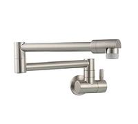 QYYZTQY Pot Filler Faucet Brass, Hole Handle Wall Mount Folding Stretchable Double Joint Swing Arms, Single Cold Water,Brushed Nickel