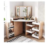 QYYZTQY Princess Gift Luxurious Makeup Vanity Desk Mirror and Stool Corner Dressing Table Set with 7 Drawers for Bedroom