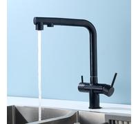 QYYZTQY Pull-out Kitchen Hot and Cold Washing Basin Sink 3-in-1 Faucet, Seven-Character Dual-Control Water Purification (Black)