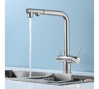 QYYZTQY Pull-out Kitchen Hot and Cold Washing Basin Sink Three-in-One Faucet, Seven-Character Dual-Control Water Purification (Brushed)