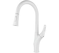 QYYZTQY Pull out Spray Kitchen Faucet Swivel Brass Single Hole Tap for Cold Hot Water Black & White Space-Saving Sink Fixture