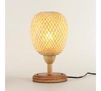 QYYZTQY Rattan Bedside Table Lamp Handwove Night Stand Light, Wicker Desk Lights Desktop Nightstand Lamp Accent Light for Home Office Art Decoration Column Table Lighting