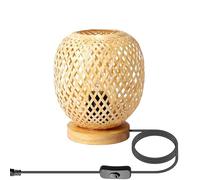 QYYZTQY Rattan Table Lamp Bedside Light Boho Wicker Nightstand Lamp, Desk Lights End Table Lighting Fixture Column Table Lamps for Bedroom Living Room Restaurant Decor