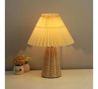 QYYZTQY Rattan Table Lamp Fabric Night Stand Light Rustic Handwoven Desktop Nightstand Lamp Boho Coastal Style Column Table Lights for End Table Bedroom Living Room Office Shop Desk